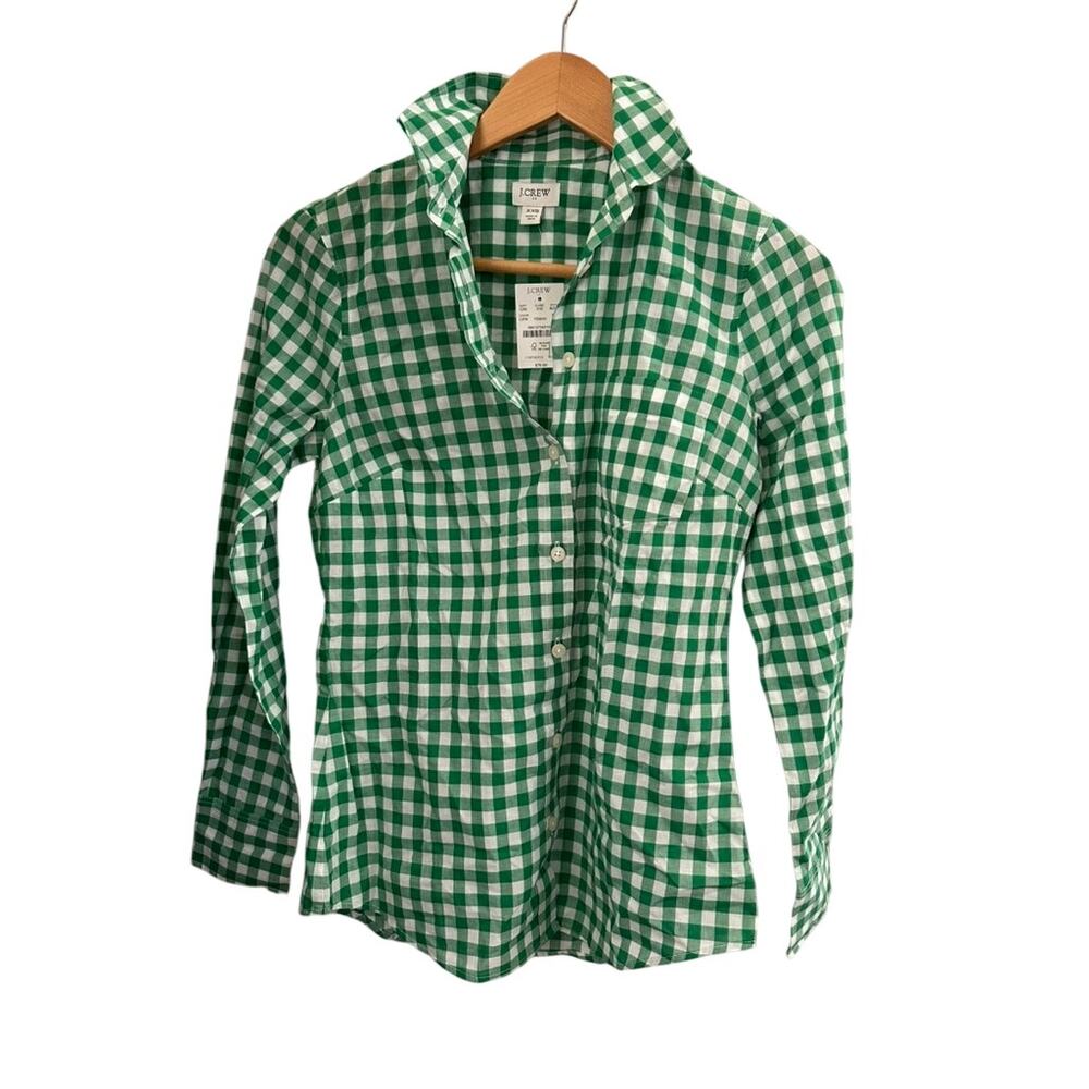 J.Crew Womens Gingham Shirt Button Down XXS Green White Checkered NWT Imperfect